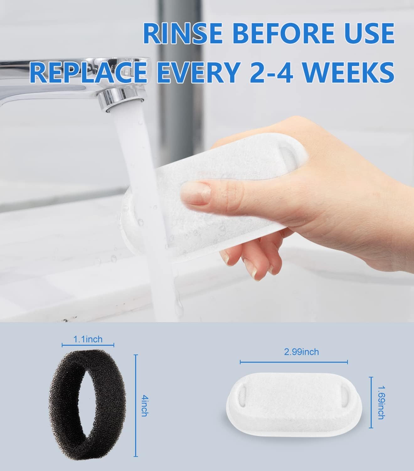 Happy Tusk™ Replacement Cat Water Fountain Filters (8 Filters + 8 Sponges) – Compatible with 2.1L Pet Water Fountain for Cats & Dogs