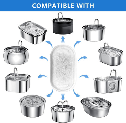 Happy Tusk™ Replacement Cat Water Fountain Filters (8 Filters + 8 Sponges) – Compatible with 2.1L Pet Water Fountain for Cats & Dogs