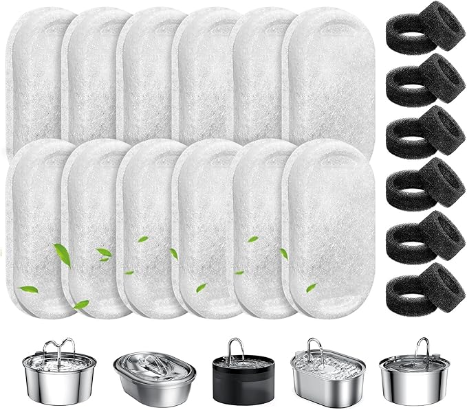 Happy Tusk™ Replacement Cat Water Fountain Filters (8 Filters + 8 Sponges) – Compatible with 2.1L Pet Water Fountain for Cats & Dogs