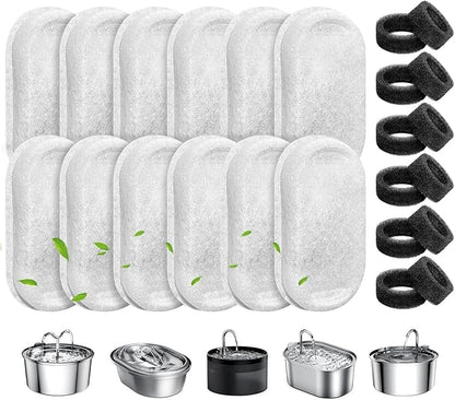 Happy Tusk™ Replacement Cat Water Fountain Filters (8 Filters + 8 Sponges) – Compatible with 2.1L Pet Water Fountain for Cats & Dogs