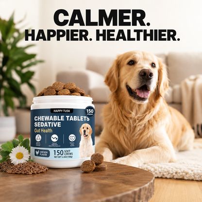 Happy Tusk™ Calming Chews for Dogs – Anxiety Relief & Stress Support for Barking, Thunder & Separation Anxiety